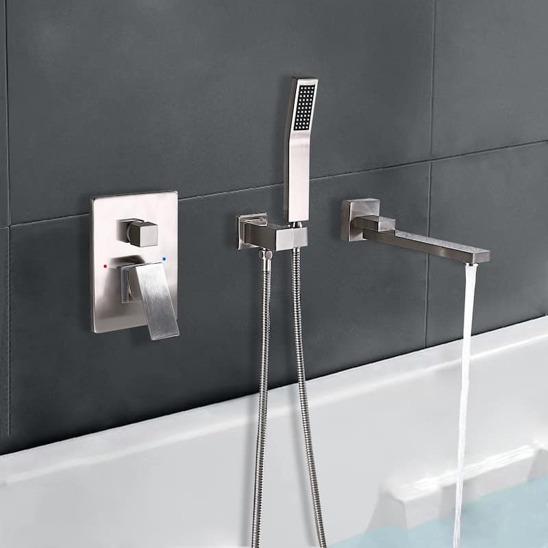 Modland Wall-Mounted Bathtub Filler Set with Hand Shower, 1.8 GPM Solid Brass Faucet, 59" Hose, CEC Certified, 4 Finishes