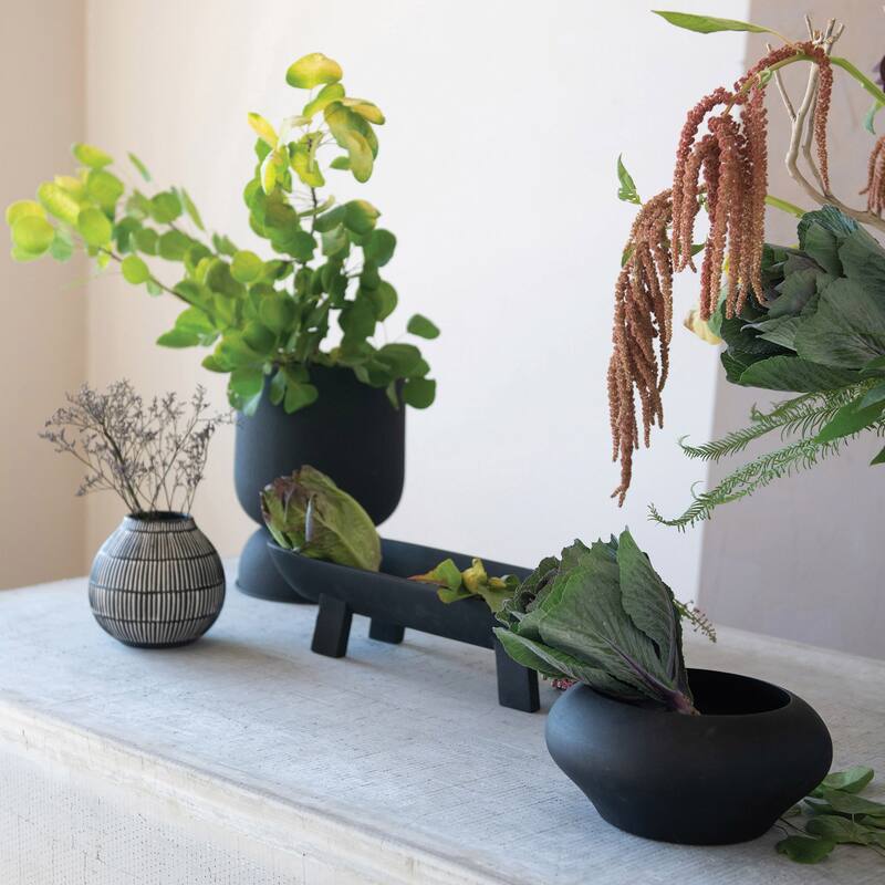 Textured Metal Footed Planters, Black Finish, Set of 3 (Holds 9", 8" & 7" Pots)