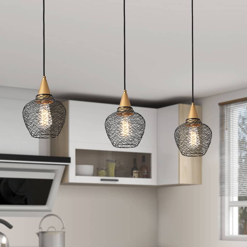 Edita 1-light Black and Brushed Brass Finish Woven Wire Cage Pendant