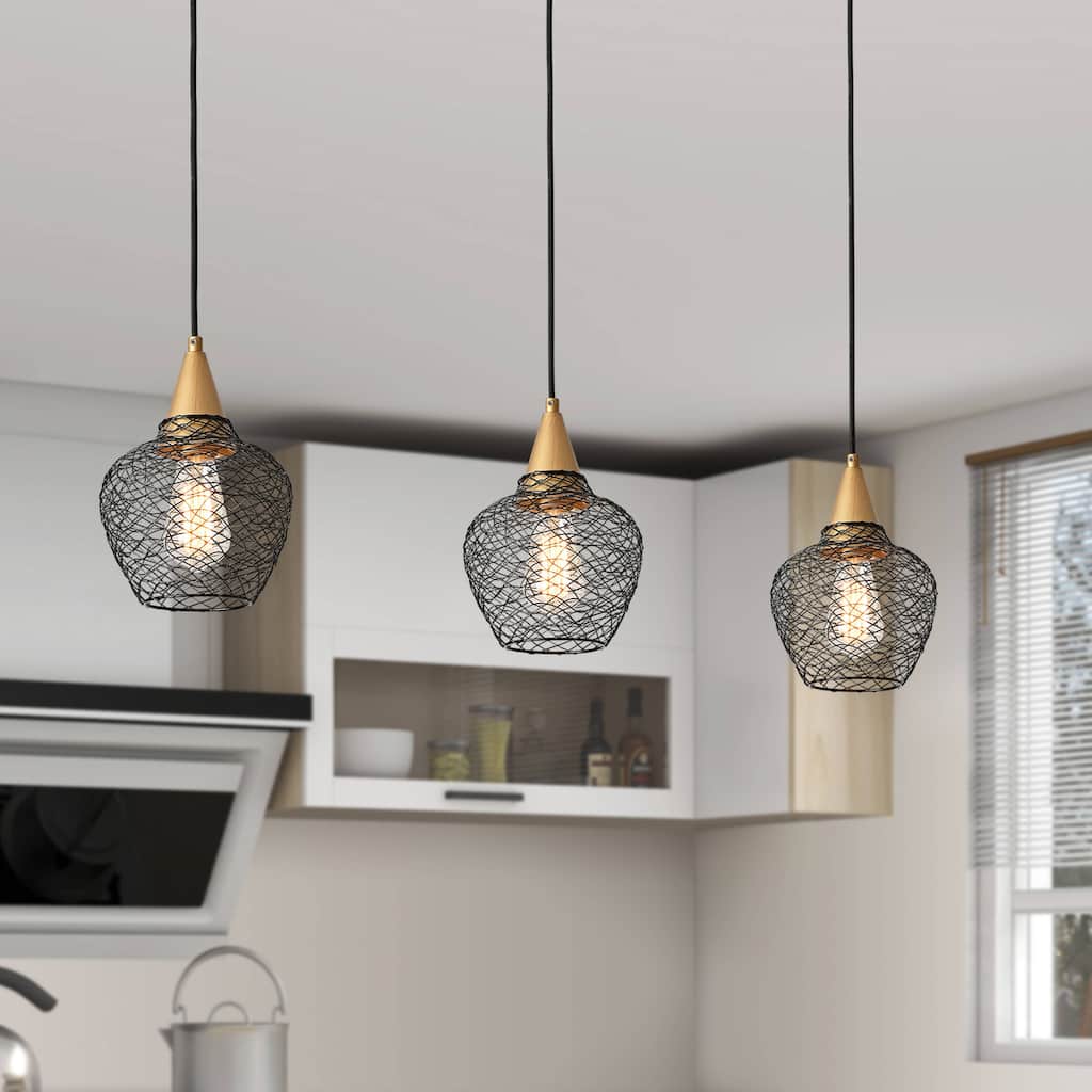 Edita 1-light Black and Brushed Brass Finish Woven Wire Cage Pendant