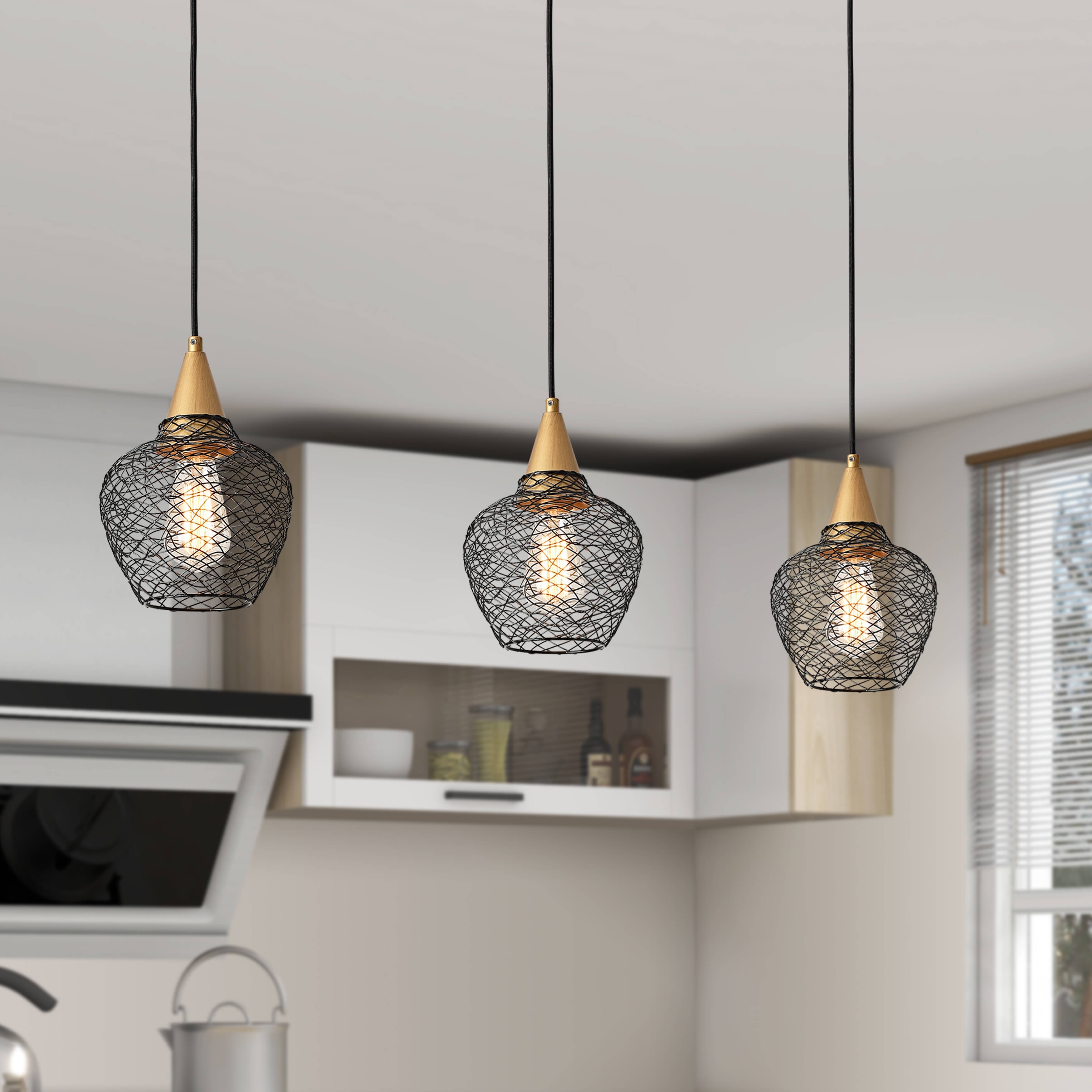 Edita 1-light Black and Brushed Brass Finish Woven Wire Cage Pendant
