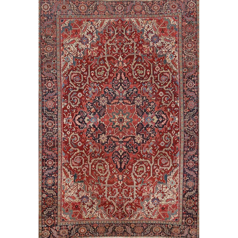 Hand Knotted Oriental 100% Wool Carpet Traditional Floral Red Heriz Area Rug - 12' 9'' X 9' 9''