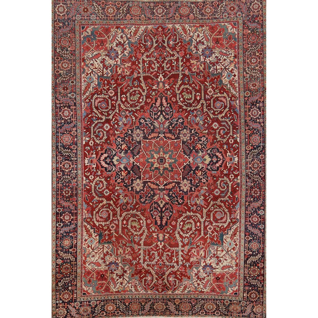 Hand Knotted Oriental 100% Wool Carpet Traditional Floral Red Heriz Area Rug - 12' 9'' X 9' 9''