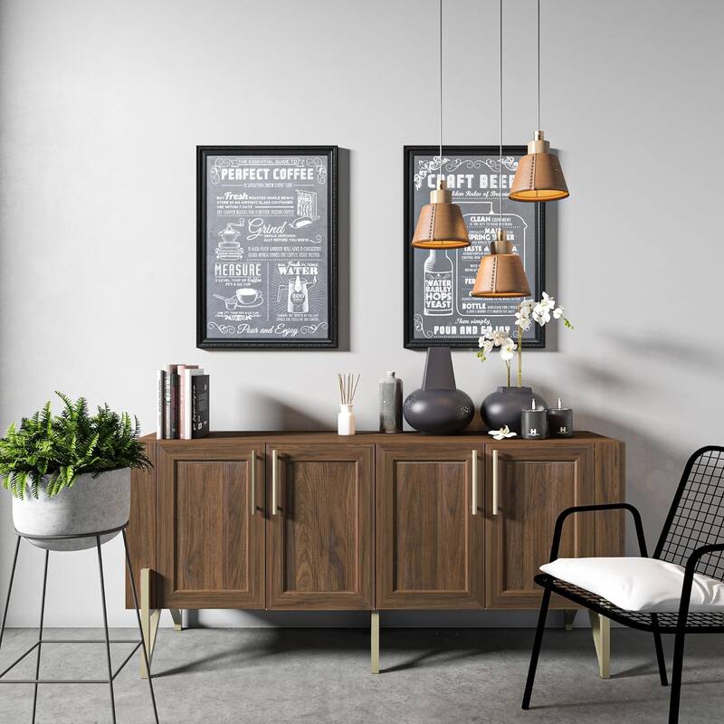 Roomfitters Walnut Finish Mid-century TV Stand Media Console, TV unit Sideboard with Gold Metal Legs - W59"xL17.71"xH27.55"