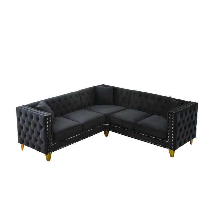 Classic Chesterfield Sofa with Velvet Upholstery, Sturdy Frame, and Copper Nail Decoration