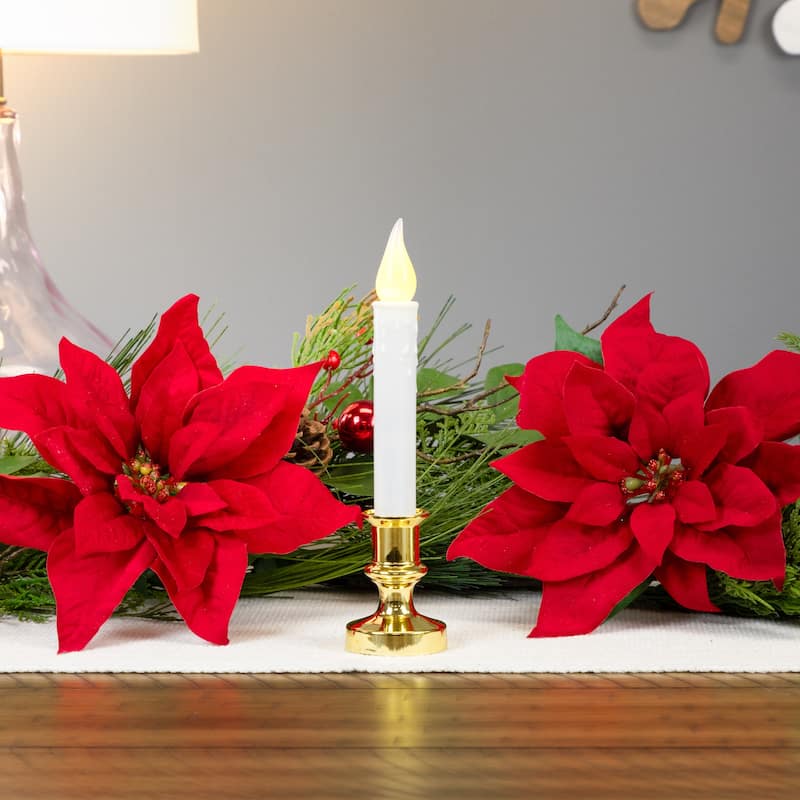8.5" Pre-Lit White Gold LED Flickering Window Christmas Candle Lamp