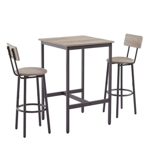 New Style Bar Table Set with Bar Stools PU Soft Seat with Backrest and Footrest ,1 Wooden Table(Set of 3 or Set of 5)