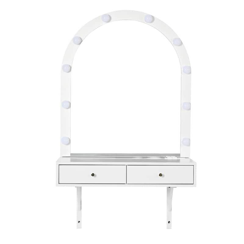 Floating Makeup Vanity Desk with 3-Color Lights,Wall Dressing Table