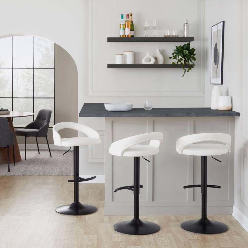 Grotto Upholstered Adjustable Barstool with Black Metal - Set Of 3