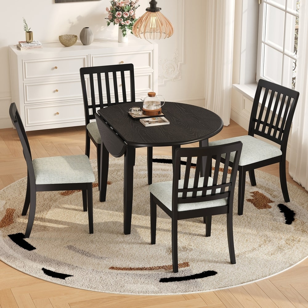 5-Piece Dining Set, Folding Wood Dining Table and 4 Upholstered Chairs