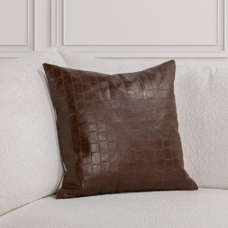 Villa by Classic Home Seston Genuine Leather Throw Pillow - Feather Down - 20x20 - Accent - Brown