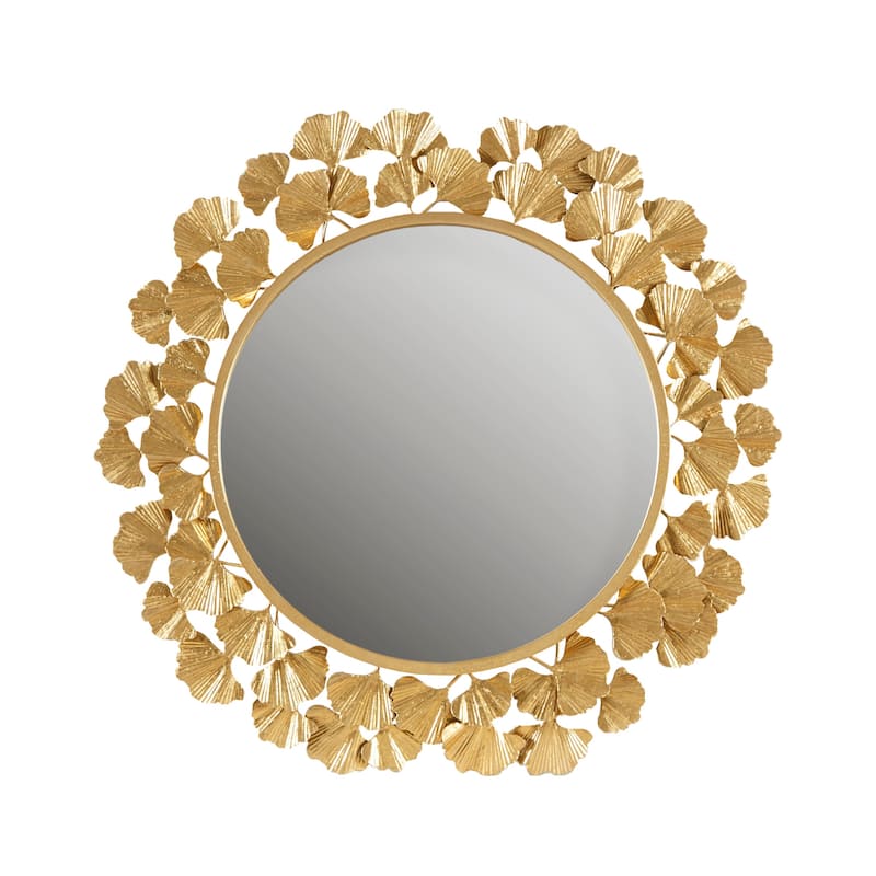 Martha Stewart Eden Gold Gingko Leaf Round Wall Mirror 30.5"