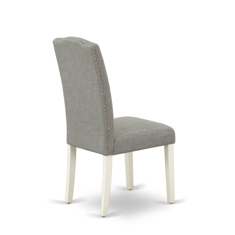 East West Furniture Dining Table Set - a Dinner Table & Dark Shitake Linen Fabric Upholstered Chairs, Linen White(Pieces Option)