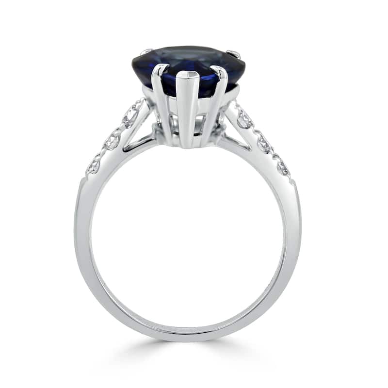 Auriya 18k Gold 6 1/3ct Pear-cut Blue Sapphire and Diamond Ring 3/8ct TDW