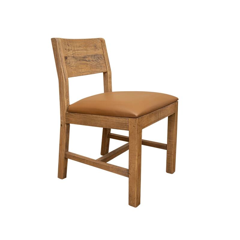 Asic 18 Inch Dining Chair, Set of 2, Vinyl Fabric, Natural Brown Pine Wood