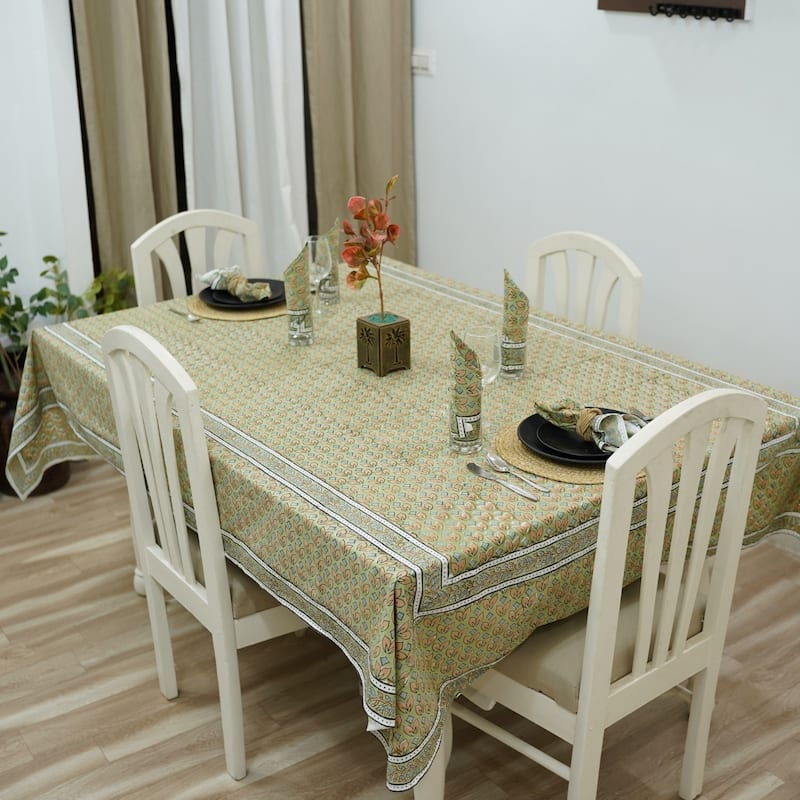 Fabdivine Floral Cotton Table Cover or Cloth Handmade Block Print for Dining & Home Décor Accent