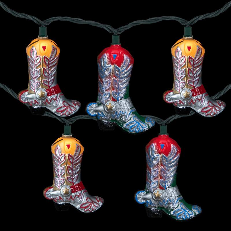 Cowboy Boots Indoor Outdoor Patio Light Set - 6' Green Wire - 10ct - 102"