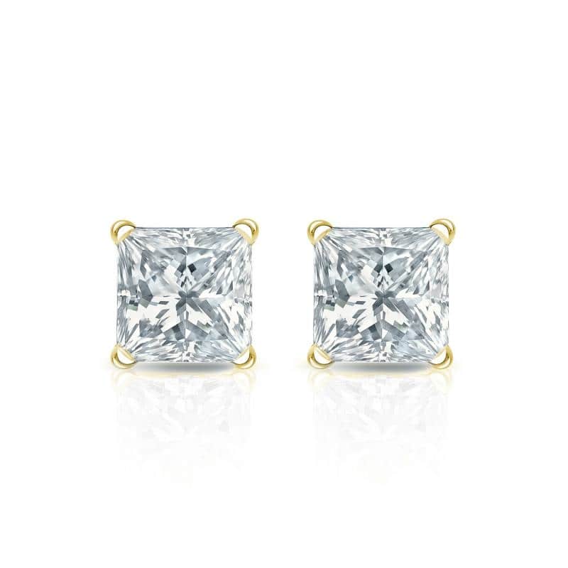 Auriya Plat Gold Lab Grown 0.62 carat TDW Princess Diamond Stud Earrings 4-Prong Martini Push-back