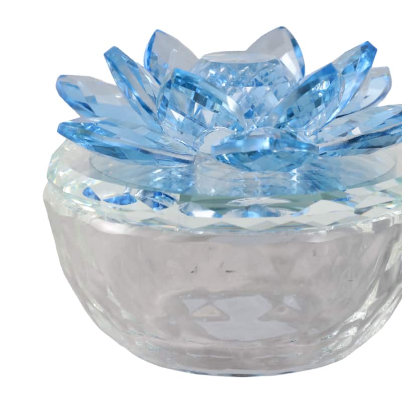 Decorative Rainbow Lotus Top Glass Trinket Dish for Jewelry and Keepsake Storage