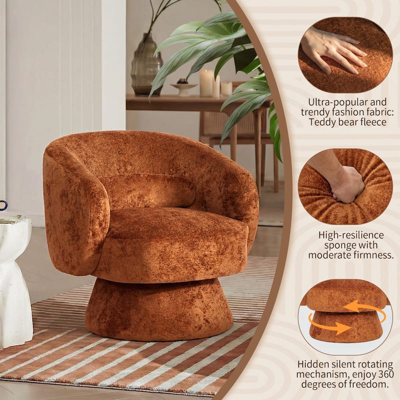 360° Swivel Accent Chair, Round Barrel Upholstered Armchair with Lumbar Cushion
