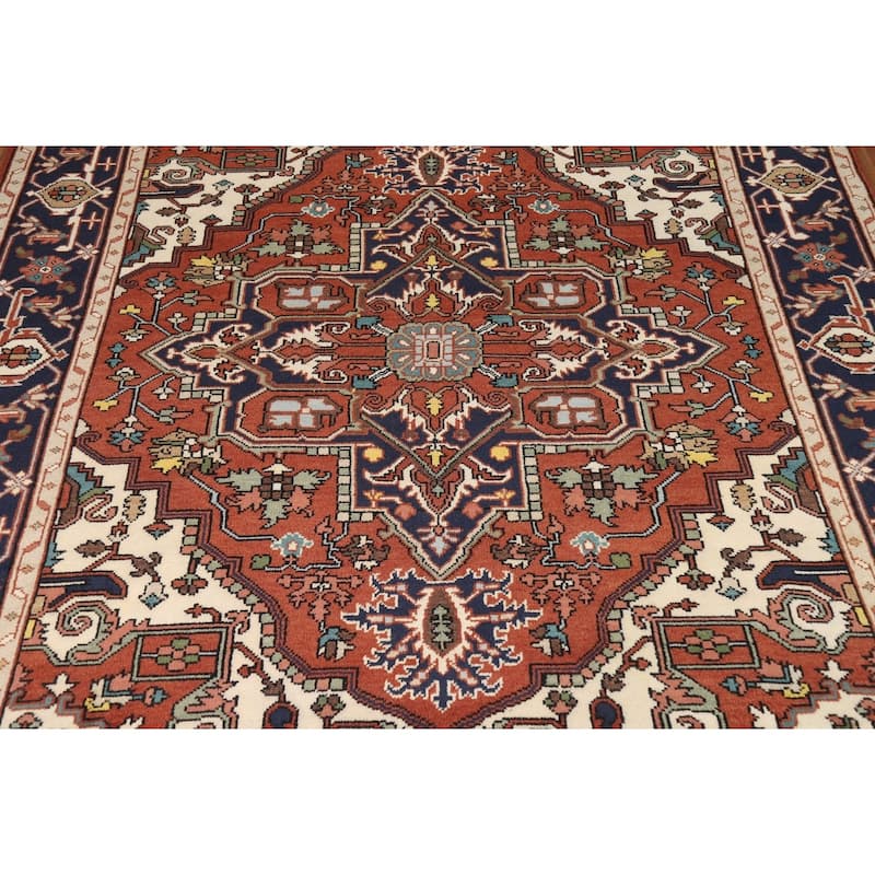 Orange Heriz Serapi Indian Area Rug Handmade Wool Carpet - 7'11"x 9'9"