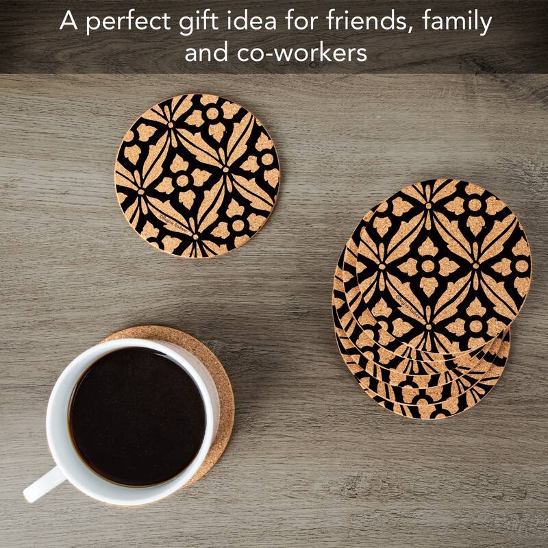 Museum Ebony 4 Pack Absorbent Cork Coaster Made in The USA 4" Round