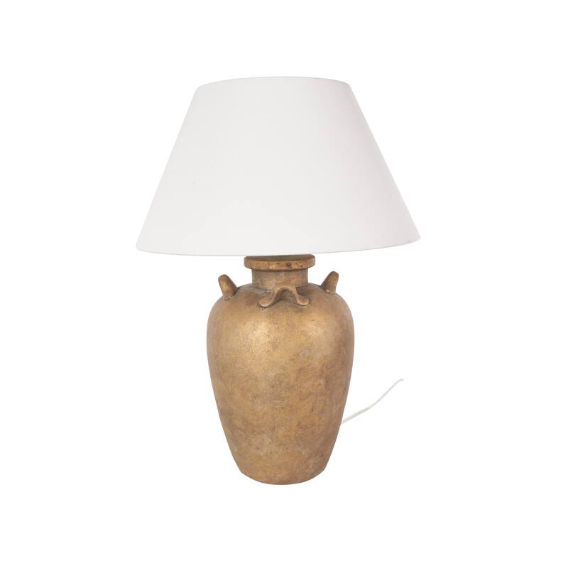 Light Brown, Black or Brown Ceramic Tall Distressed Antique Style Pot Vase Room Table Lamp with White Linen Shade