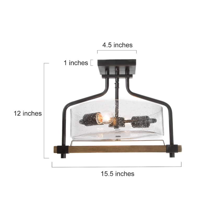Farmhouse Semi-Flush Mount 2-light Ceiling Lighting Fixture for Kitchen - L15.7"x W11.8"x H11.8"