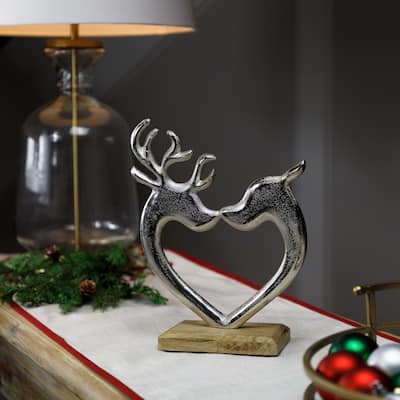 Heart Shaped Kissing Reindeer Metal Christmas Decoration - 10"