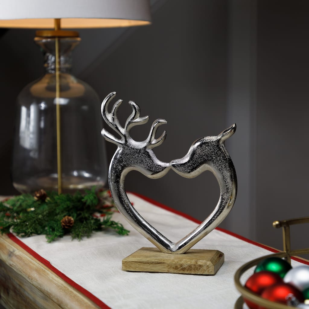 Heart Shaped Kissing Reindeer Metal Christmas Decoration - 10"