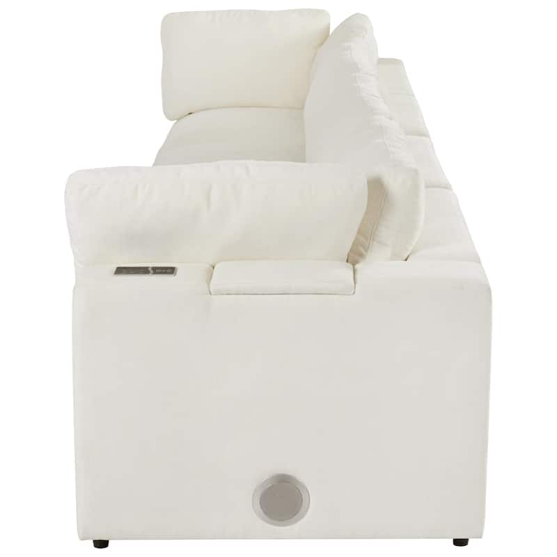 Modular Sofa with Charging Ports & Bluetooth Speaker, 4 Seat Straight Row Sectional Sofa Convertible L-Shaped Sleeper Couch