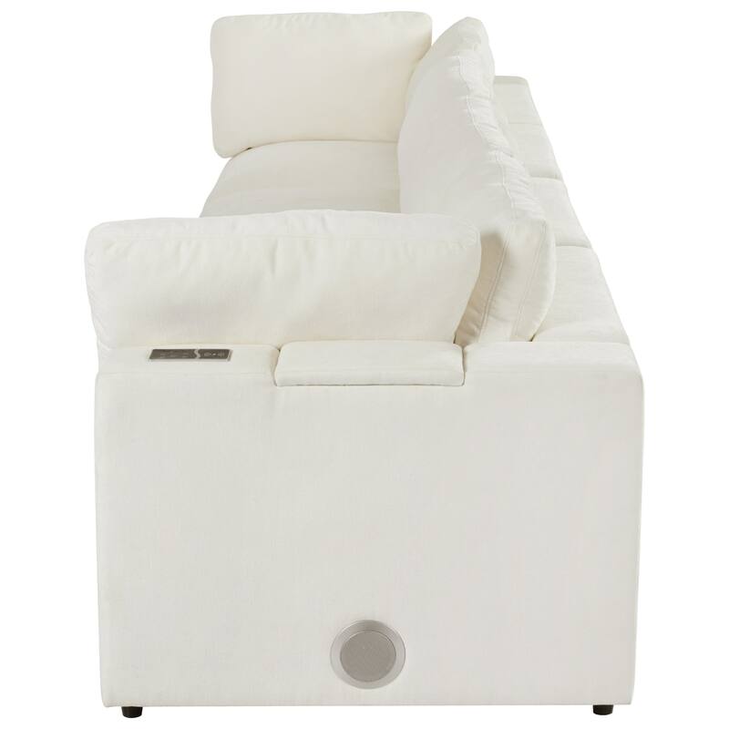 Roomfitters 133.5" Upholstered Modular Sectional Sofa with Storage Space and Built-in USB Charging for Living Room, Beige