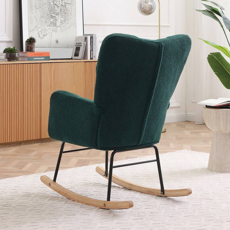 Teddy Upholstered Rocking Chair with High Backrest