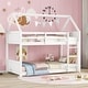 preview thumbnail 13 of 34, Twin Over Twin Low Bunk Bed with House-shaped Bed Roof Frame, Ladder, Guardrails, Headboards and Footboards For Kids Floor Bed White - Twin