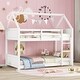 preview thumbnail 15 of 34, Twin Over Twin Low House Bunk Bed for Kids, Rubber Wood Floor Bed Frame with Guardrails, Ladder & Headboards for Bedroom