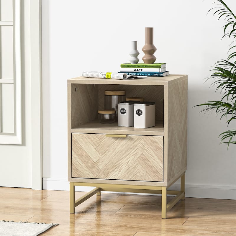 Anmytek Contemporary 1-Drawer Wood Nightstand for Bedroom Bedside Table with Open Shelf
