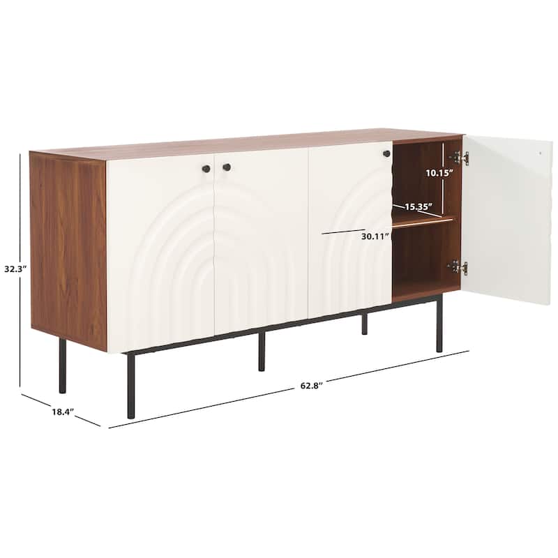 SAFAVIEH Home Mayln 4 Door Sideboard/Mediastand - 63Wx18Dx32H - Walnut/White/Black