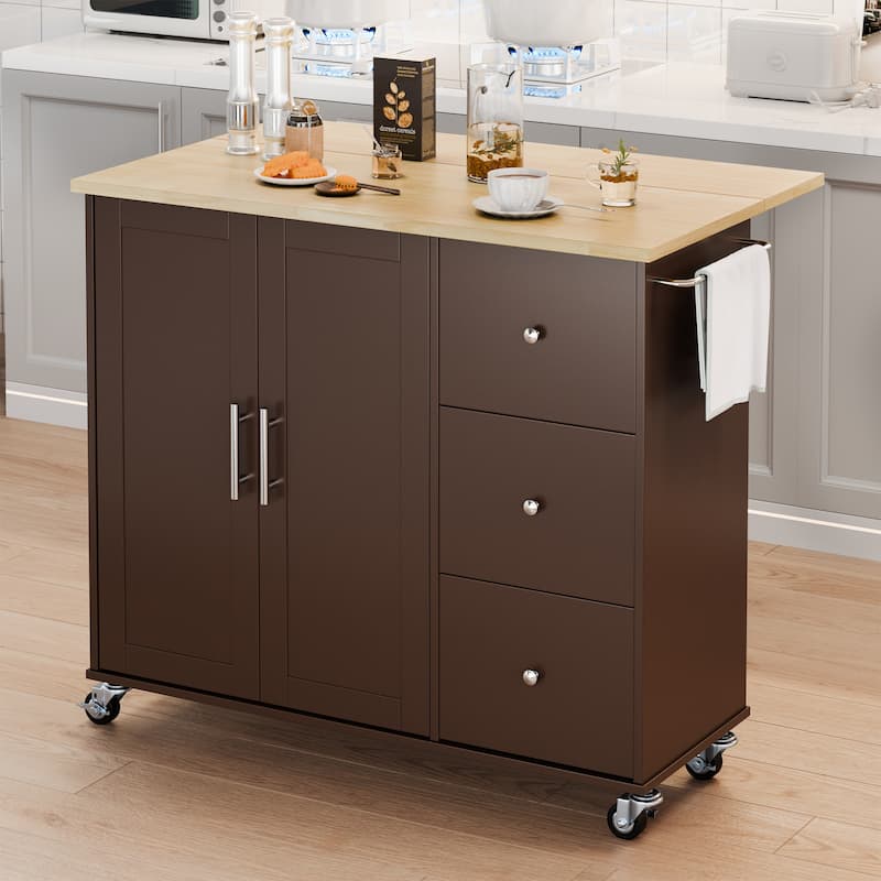 Futzca Storage Kitchen Island Cart - Brown/3 Drawers