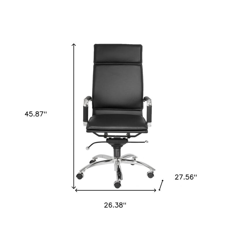 HomeRoots Black and Silver Adjustable Swivel Leather Rolling Office Chair