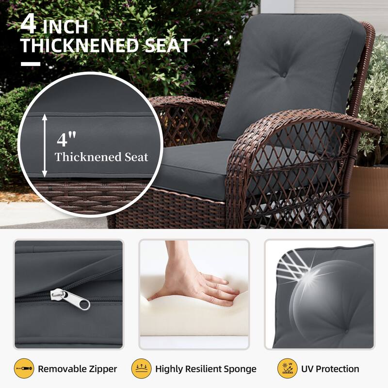 UPHA 6-Piece Patio Outdoor Wicker Swivel Rocking Chair Set with Side Table and Cushions