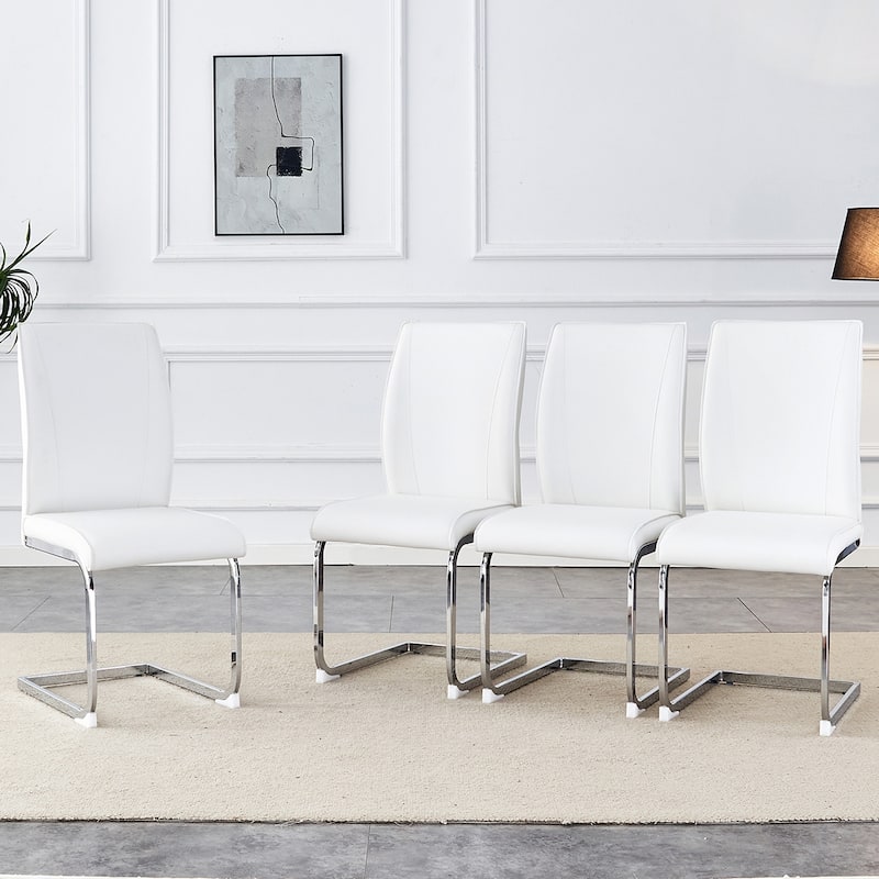 4PCS PU Dining Chairs With Silver Legs