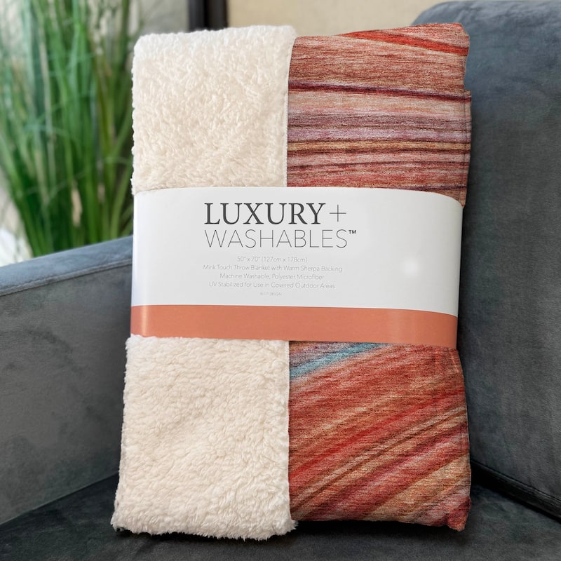 Premium Machine Washable Contemporary Stripe Sherpa Throw Blanket