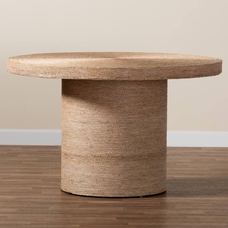 Bistra Modern Bohemian Natural Brown Seagrass and Wood Dining Table
