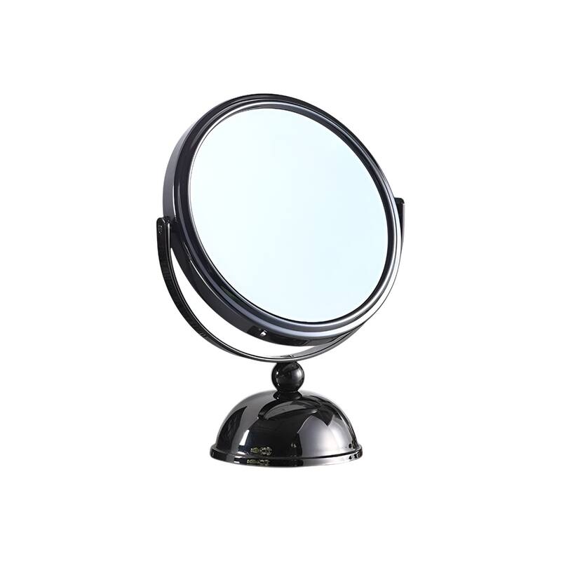 Black Metal Freestanding Round Makeup Shaving Tabletop Mirro Vertical Use - 3.5” x 6.5” x 8.5” (D x W x H) - Black