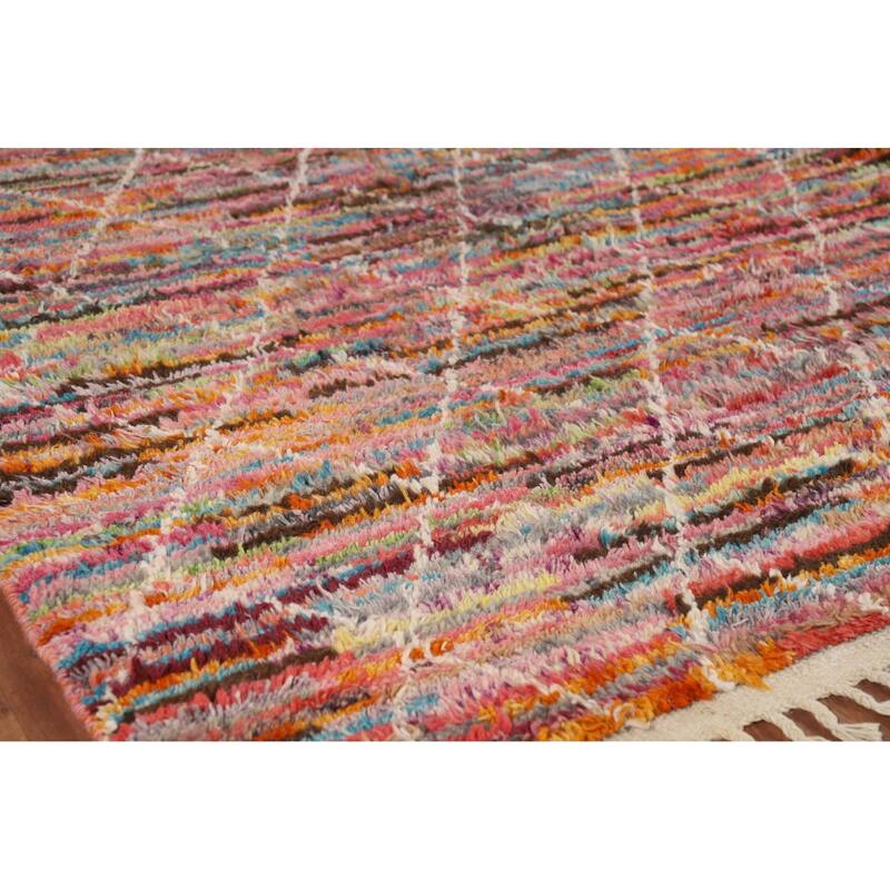 All-Over Trellis Moroccan Area Rug Hand-Knotted Wool Carpet - 5'9" x 10'0"
