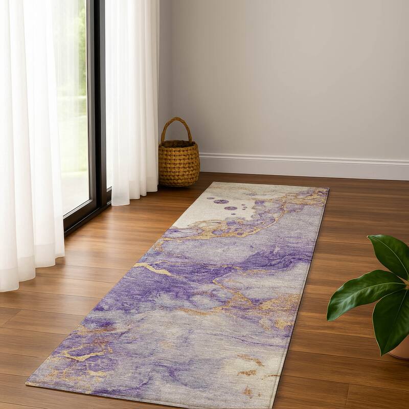 Premium Washable Super Soft Modern Crackle Mayfield Rug - Purple - 2'3" x 7'6"