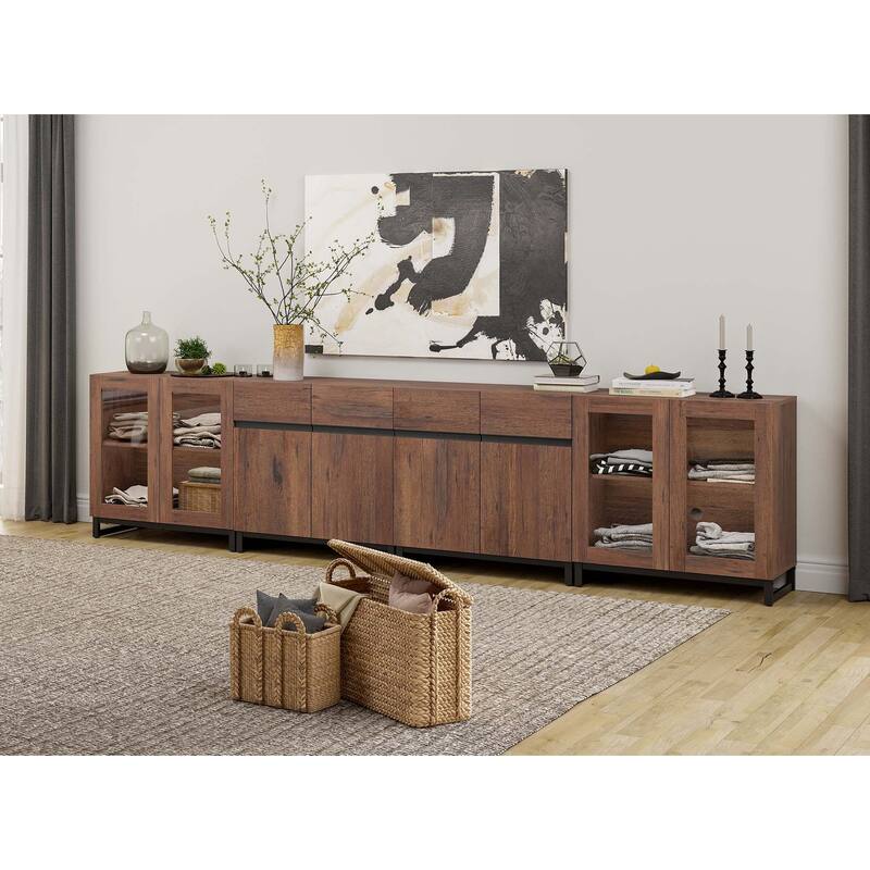 Modern Dresser with Adjustable Shelves, 4 in 1 Storage Cabinet with Glass Doors for Bedroom - Brown - No Drawers