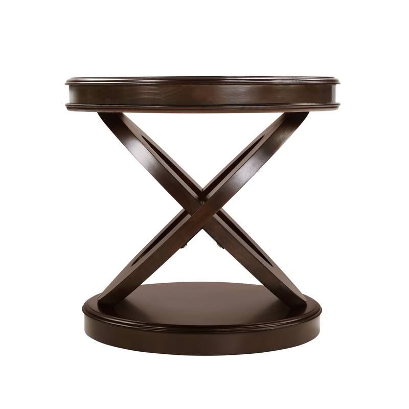Round End Table with X-Shaped Legs, Wood Sofa Side Table with Open Storage, Center Table with Rounded Corners