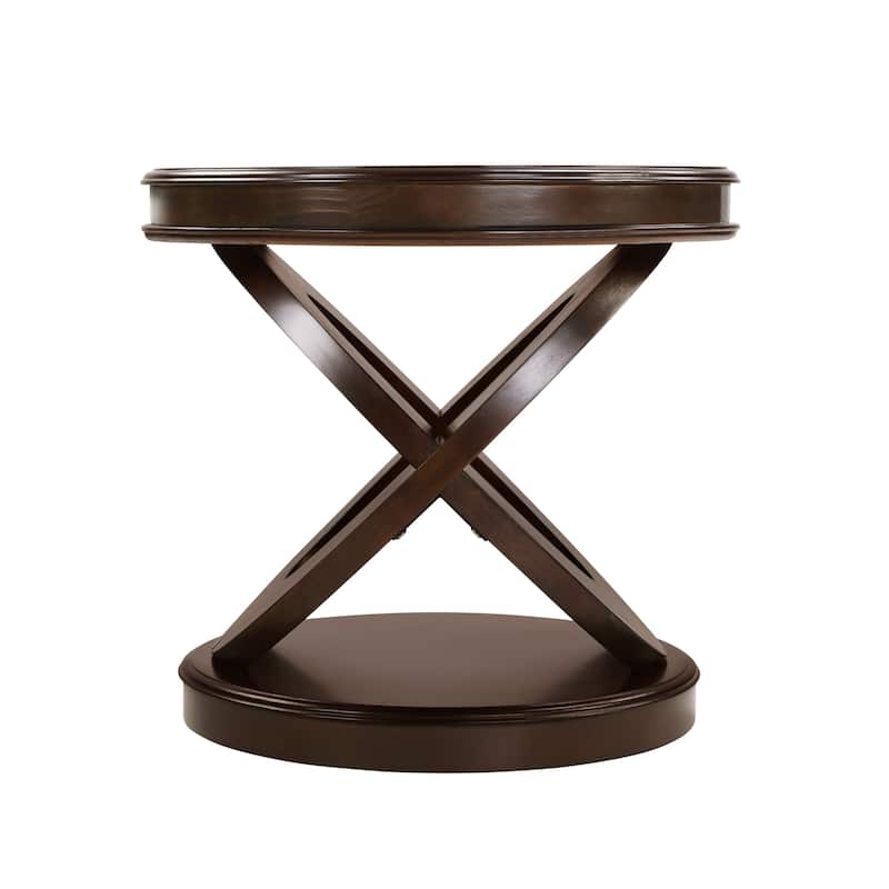 Vintage Sofa Side Table Wooden Round End Table with X-shape Base