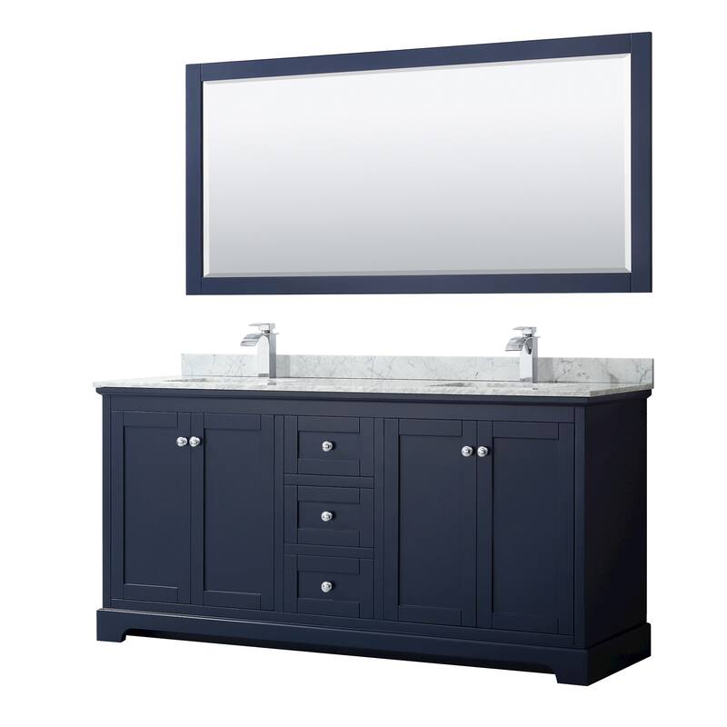 Wyndham Collection Avery 72" Free Standing Double Basin Vanity Set - Dark Blue / Polished Chrome Hardware - Painted